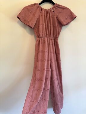 Zara Rose-Mauve Textured Wide-Leg Jumpsuit
